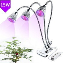 LED Plant Grow Light Three-Head 15W Clip Desk full spectrum Grow Lamp with 360 Degree Flexible Gooseneck